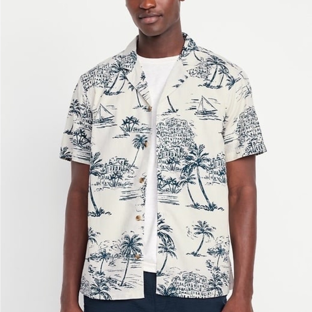 Old Navy Navy and White Tropical Shirt